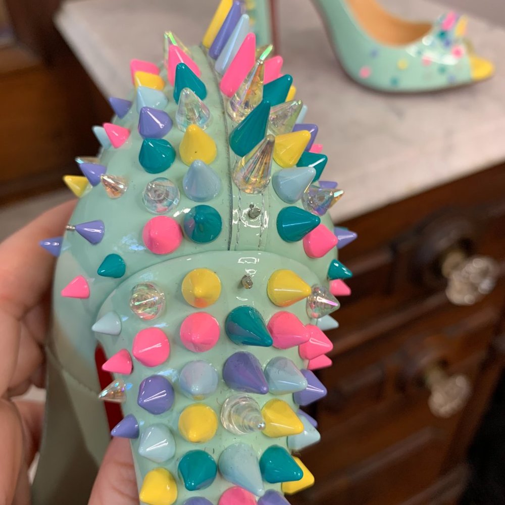 Louboutin Jurayoo 100 Candy Spike Pumps size 35 Peep Toe - Picture 7 of 13